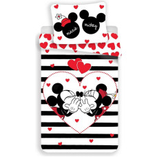 Kokvilnas gultas veļa 140x200 Mini Mickey Mouse 6756 svītras melnas sirsniņas Minnijas sirsniņas Mickey Mouse spilvendrāna 70x90