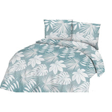 Kokvilnas gultas veļa 180x200 monstera lapas tirkīza balta 71412/1 Cottonlove