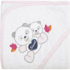Bērnu dvielis 75x75 Baby 1 ar kapuci, balts, rozā lācītis 450g/m2
