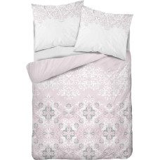 Satīna gultasveļa 220x200 3003 B ziedi glamour rozā balti pelēki