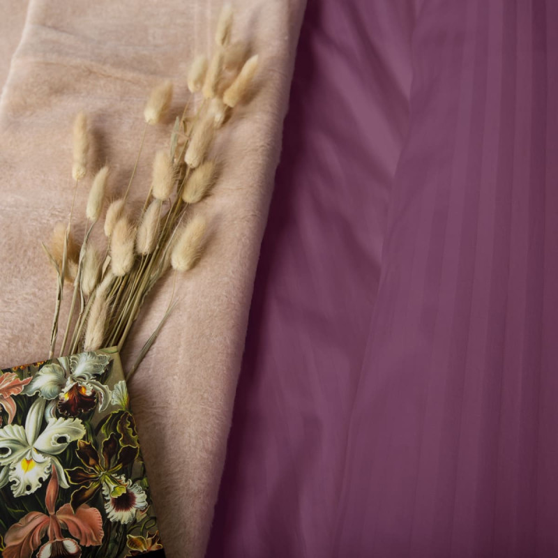 Satīna spilvendrāna 70x80, viršu roze, svītras, vienkrāsains Cizgili, damasts