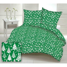Ziemassvētku gultasveļa 160x200 1749E, zaļas kokvilnas eglītes