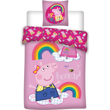 Kokvilnas gultasveļa 140x200 Peppa Pig on a cloud 6345 smile rozā