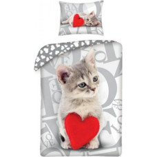 Kokvilnas gultasveļa 140x200 Sweet Cat 6787 Sweet Cat Love Valentīna diena sarkana sirds spilvendrāna 70x90
