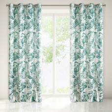 Gatavs aizkars ar starplikām 140x250 Arlena, monstera lapas, balts, zaļš