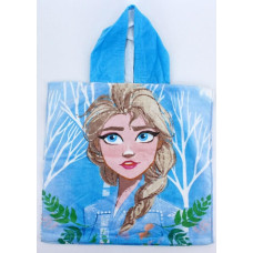 Pončo bērniem 55x110 Frozen 4009 Anna Elza meža zils dvielis ar kapuci