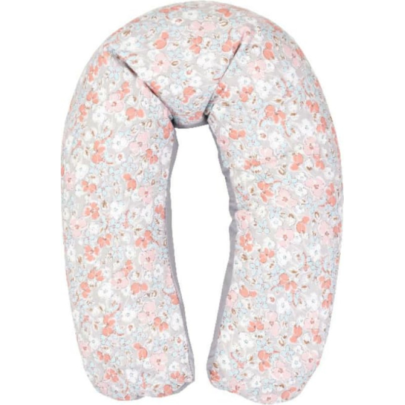 Pozicionēšanas spilvens Relax džersija kruasāns 170cm ziedi, aprikožu pelēks R-38 barošanai, grūtniecībai, atpūtas telpai