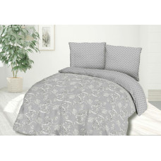 Satīna gultasveļa 140x200 Rokoko rotājumi polka punkti lapas ziedi pelēks 1488/1 Satynlove