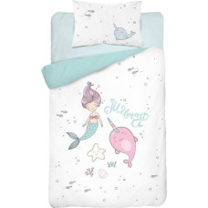 Kokvilnas gultas veļa 90x120 Nāriņa balts zils delfīns 3147B 9919