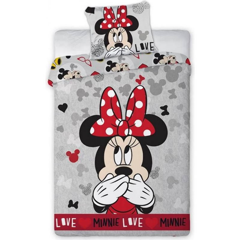 Kokvilnas gultasveļa 140x200 Mini Minnie Mouse 0425 pelēka sarkana melna