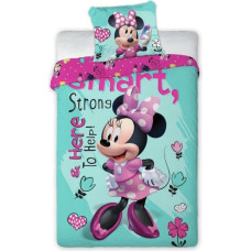 Kokvilnas gultasveļa 140x200 Mini Minnie Mouse ziedi sirsniņas piparmētru rozā 6752