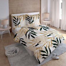 Satīna gultasveļa 160x200 monstera palmu lapas bēšs balts melns 3288 A Mājas satīns