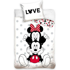 Kokvilnas gultas veļa 140x200 Mini Mickey Mouse Minnie Mickey Mouse Love polka punktiņi balti pelēka 0358 spilvendrāna 70x90