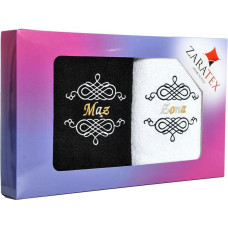 Dvieļu komplekts kastītē 2gb Sieva un Vīrs melns balts 2/70x140 400g/m2