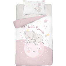 Bambusa gultas veļa 90x120 Miega zilonis 3271 B balta rozā mēness zvaigznes gultai abpusēja spilvendrāna 40x60