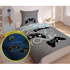 Glow in the dark gultasveļa 140 x 200 3360 A Game Over konsole spēlētājiem, spēļu faniem pelēka jauniešu kokvilna