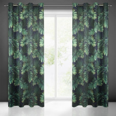 Aizkars 140x250 Alfa melni zaļo palmu lapu samts gatavs ar starplikām