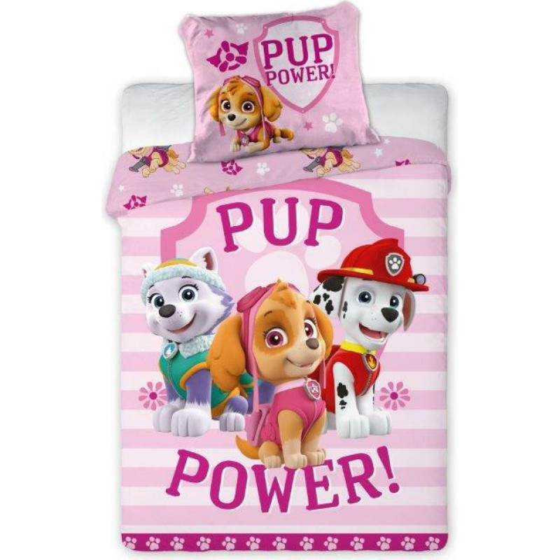 Kokvilnas gultas veļa 100x135 Paw Patrol Paw 1030 Skye Chase Everest rozā Pop Power spilvendrāna 40x60 bērnu gultai