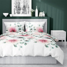 Satīna gultasveļa 160x200 3496 A ziedi balti rozā piparmētru Home Satin