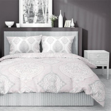 Satīna gultas veļa 220x200 3420 A Glamour rozā pūderis pelēks balts ornaments austrumniecisks Sākums Satīns