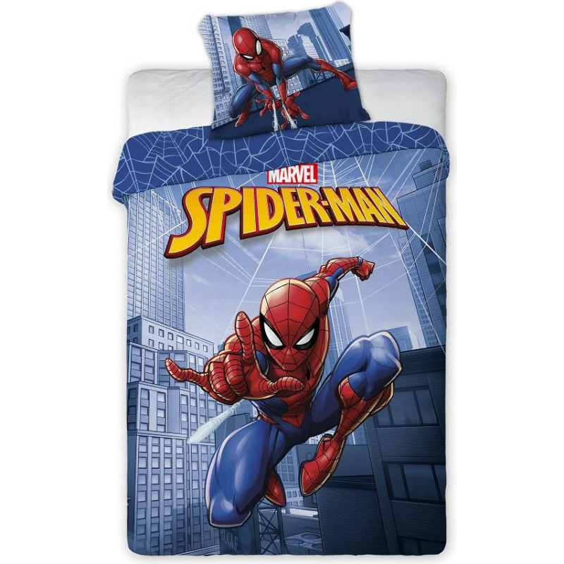 Kokvilnas gultas veļa 140x200 Spiderman Spider Man 9371 Spider-Man zila spilvendrāna 50x70 bērnu zēniem