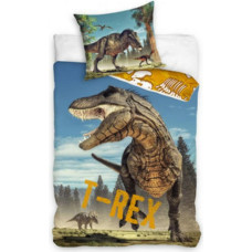 Kokvilnas gultas veļa 160x200 Dinozauru meža zilās sinepes T-rex 3701