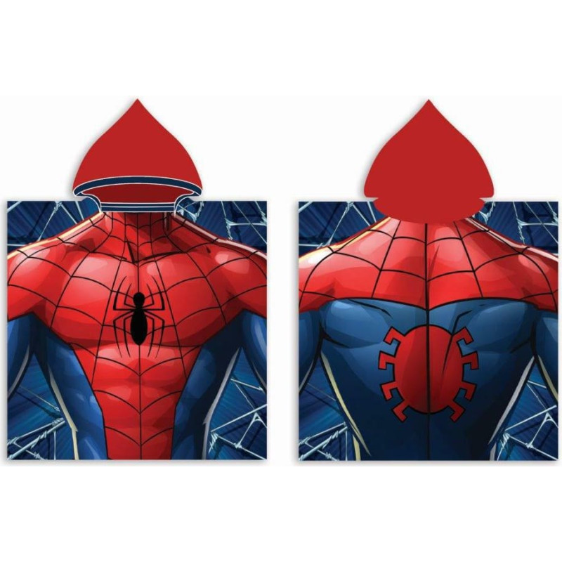 Pončo bērniem 50x100 Zirnekļcilvēka zirnekļcilvēks zils 8244 sarkans bērnu dvielis ar kapuci zēnam