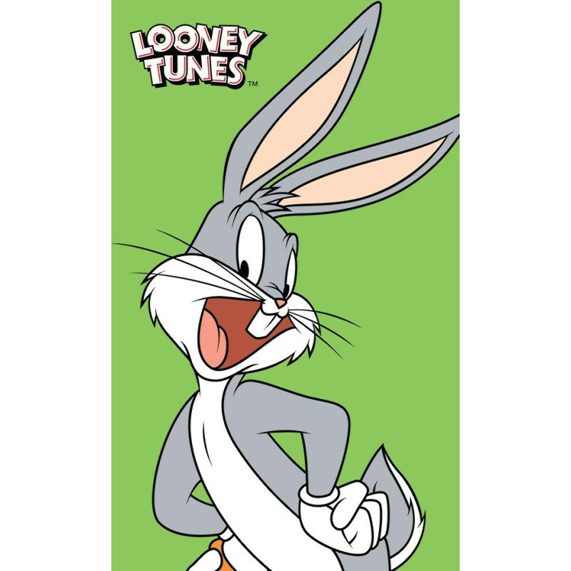 Bērnudārza dvielis 30x50 Looney Tunes Bugs Bunny 7693 zaļš pelēks bērnu kokvilnas zaķis rokām