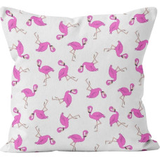 Kokvilnas spilvendrāna 50x60 1435E balti rozā flamingo 76N ar rāvējslēdzēju