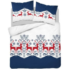 Flaneļa gultasveļa 220x200 3644 B Ziemassvētki tumši zils balts sarkans ziemeļbriedis Flanels Home 1