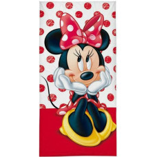 Pludmales dvielis 70x140 Mini Mouse sarkans ar punktiem 2580 kokvilnas bērnu Minnie Mouse