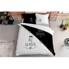 Kokvilnas gultas veļa 160x200 3893 A Vīrs par medaļu The Perfect Wife melns balts Holandes Māja 3