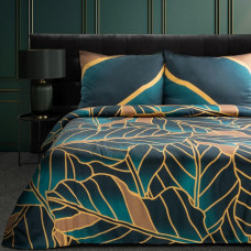 Satīna gultasveļa 160x200 Lili 1 zaļas tumši smilškrāsas lapas no dabīga auduma ar TENCEL šķiedru ar zīdainu pieskārienu Limited Collection