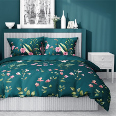 Kokvilnas gultasveļa 180x200 ziedi 3845 B jūras zaļa Cotton 1
