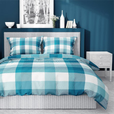 Kokvilnas gultas veļa 140x200 rūtaini 3652 B jūras tirkīza Cotton 1