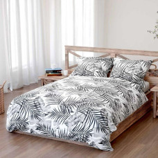 Kokvilnas gultasveļa 180x200 Džungļu baltas pelēkas palmu lapas Kokvilna 3
