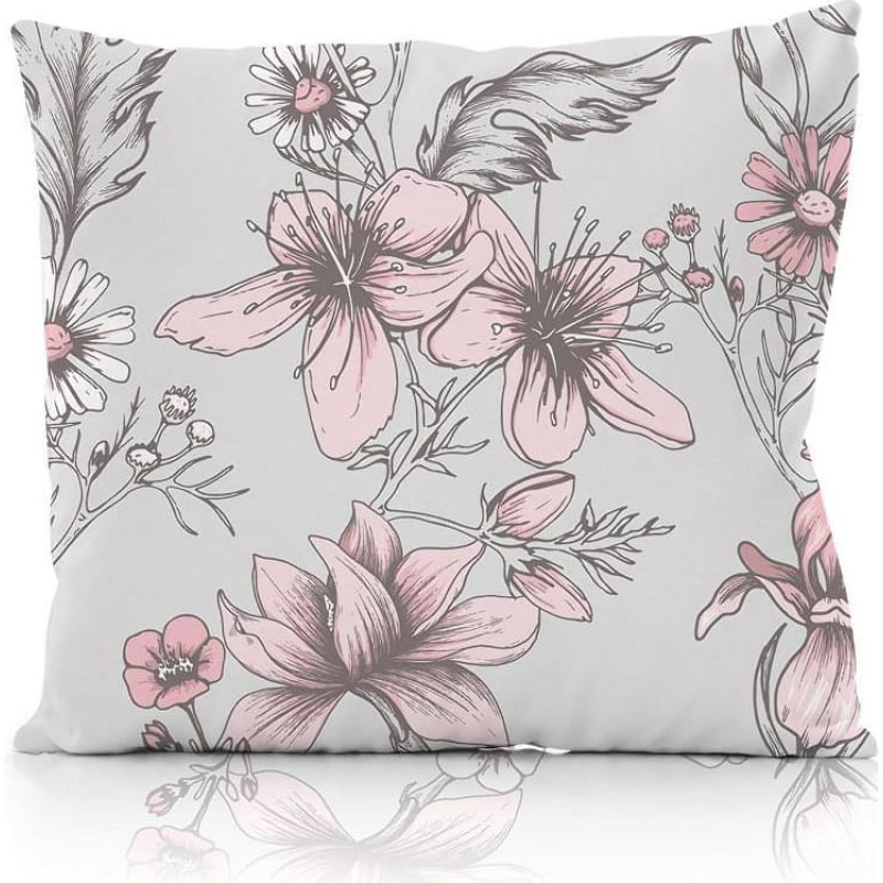 Komplektā 2 kokvilnas spilvendrānas, pelēka, rozā, ziedi, Elegant 006