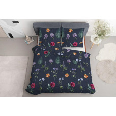 Satīna gultasveļa 220x200 Ziedi, tumši zila, krāsaina 4040 A Home Satin 120