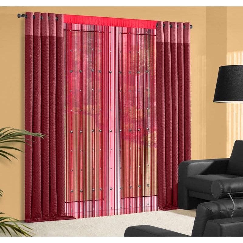 Dekoratīvais aizkars 140x250 Spagetti krelles sarkanas, gatavas uz lentes