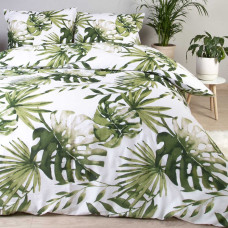 Kokvilnas gultasveļa 140x200 zaļas monstru lapas bēšs 71477/1 Cottonlove 6