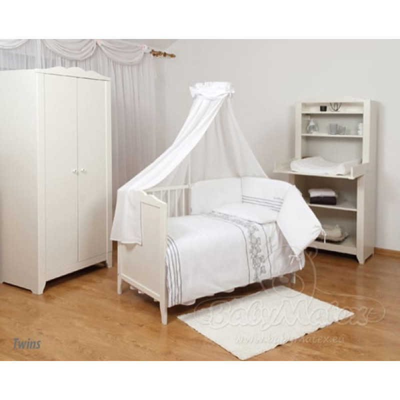 Gultasveļa 100x135 Bianco Twins balti pelēki rotaļu lācīši ar aizsargu