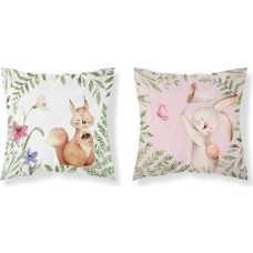 Kokvilnas spilvendrāna 40x40 Squirrel bunny balts pulveris rozā divpusējs PSBA 32 A Mayamoo 26