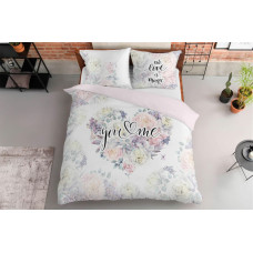 Kokvilnas gultasveļa 160x200 Tu man sirds ziedi balts pulveris rozā 4409 A Holland Home 45