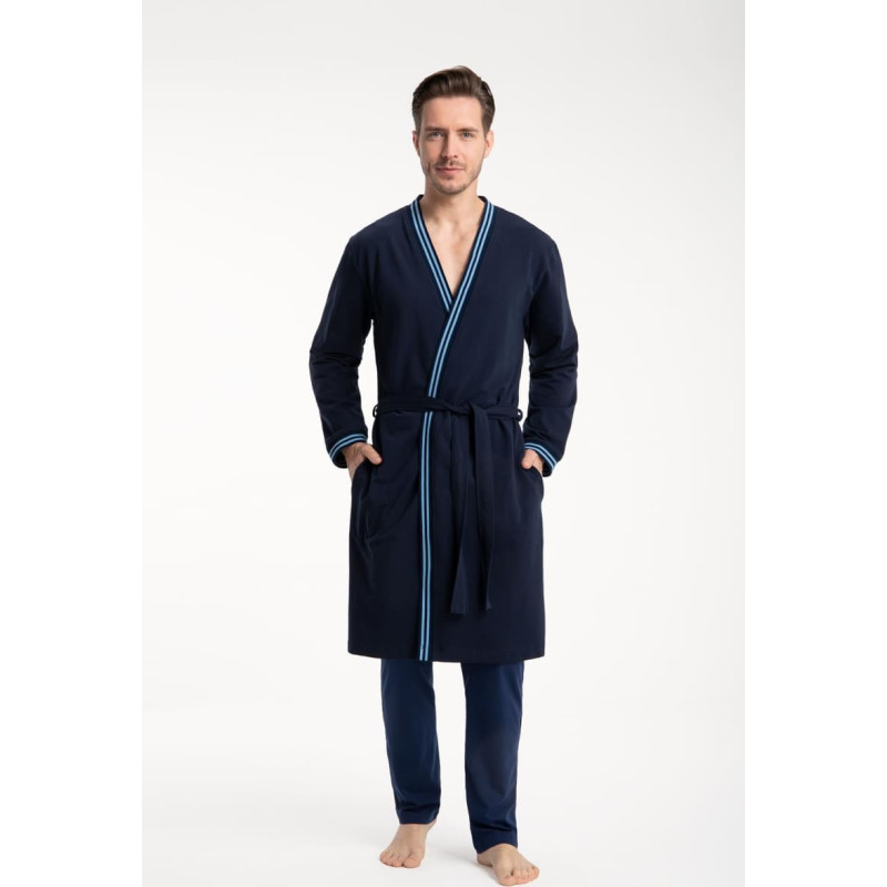 Vīriešu 855 XL samta peldmētelis, tumši zils, zils krokojums