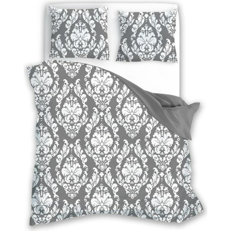 Kokvilnas gultas veļa 160x200 Glamour 005 pelēks balts ornaments 01