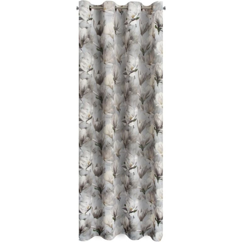 Aizkars 140x250 Lari, sudrabs, ziedi, gatavs, aptumšojošs ar cilpām