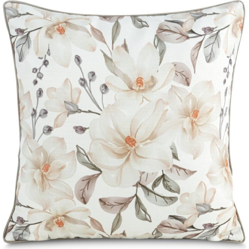 Dekoratīvā spilvendrāna 45x45 Amara, dabīgi smilškrāsas ziedi, samts