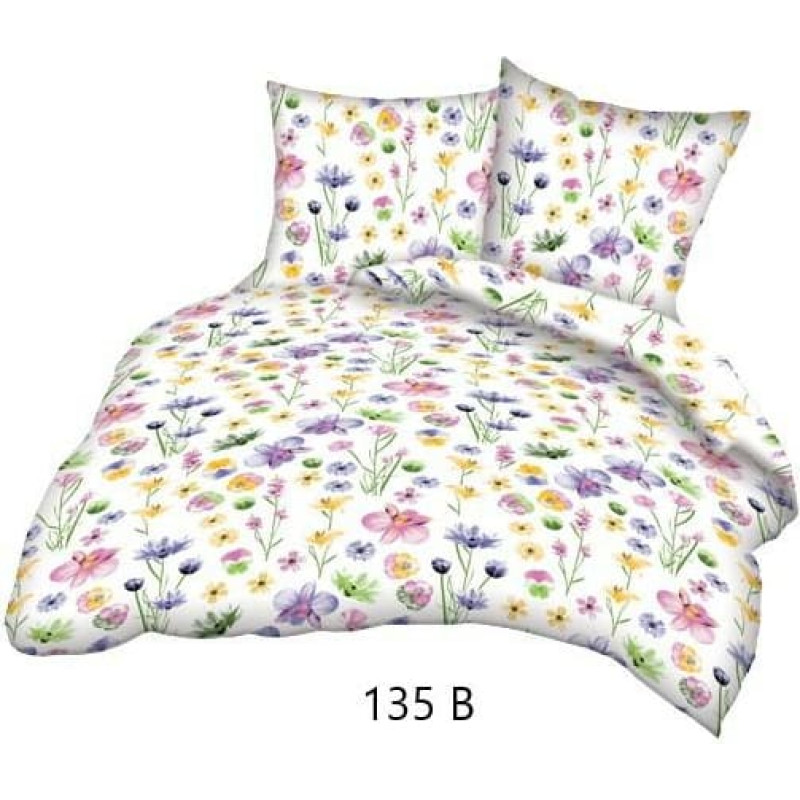 Kokvilnas gultasveļa 160x200 balta pļava krāsaini ziedi 135b kokvilna Maks