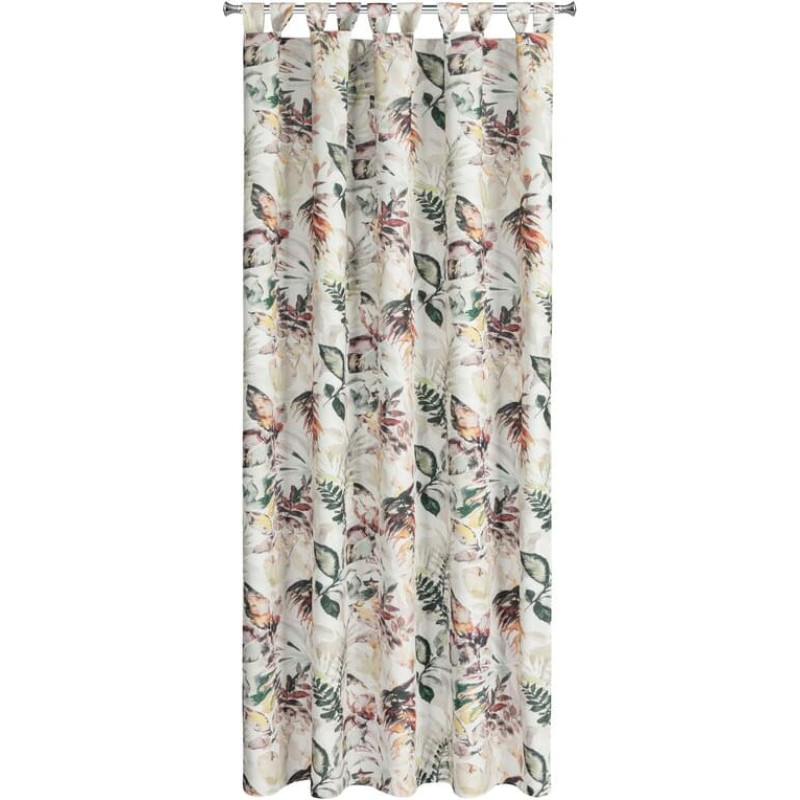 Gatavs aizkars 155x240 Garden 2, balti, krāsaini ziedi dārzam, ūdensizturīgs, piestiprināts ar bikšturiem/velcro