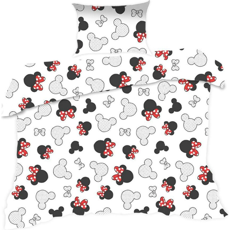 Kokvilnas gultas veļa 140x200 131K pele balta melna sarkana bantītes Kids 24